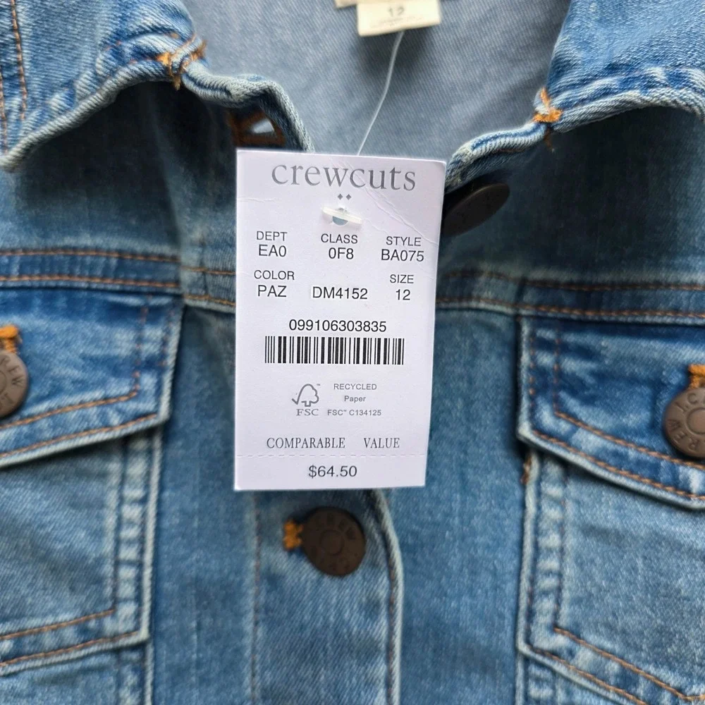 Crewcuts J.Crew Girls 12 Blue Denim Jean Jacket Casual School Camp Classic NWT - Picture 2 of 10
